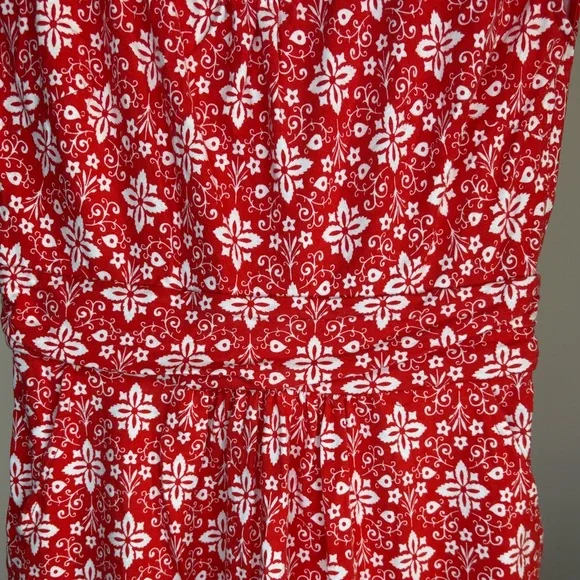 Boden Red Dress White Floral Pattern Women's Midi Dress Size 6R - Picture 5 of 6
